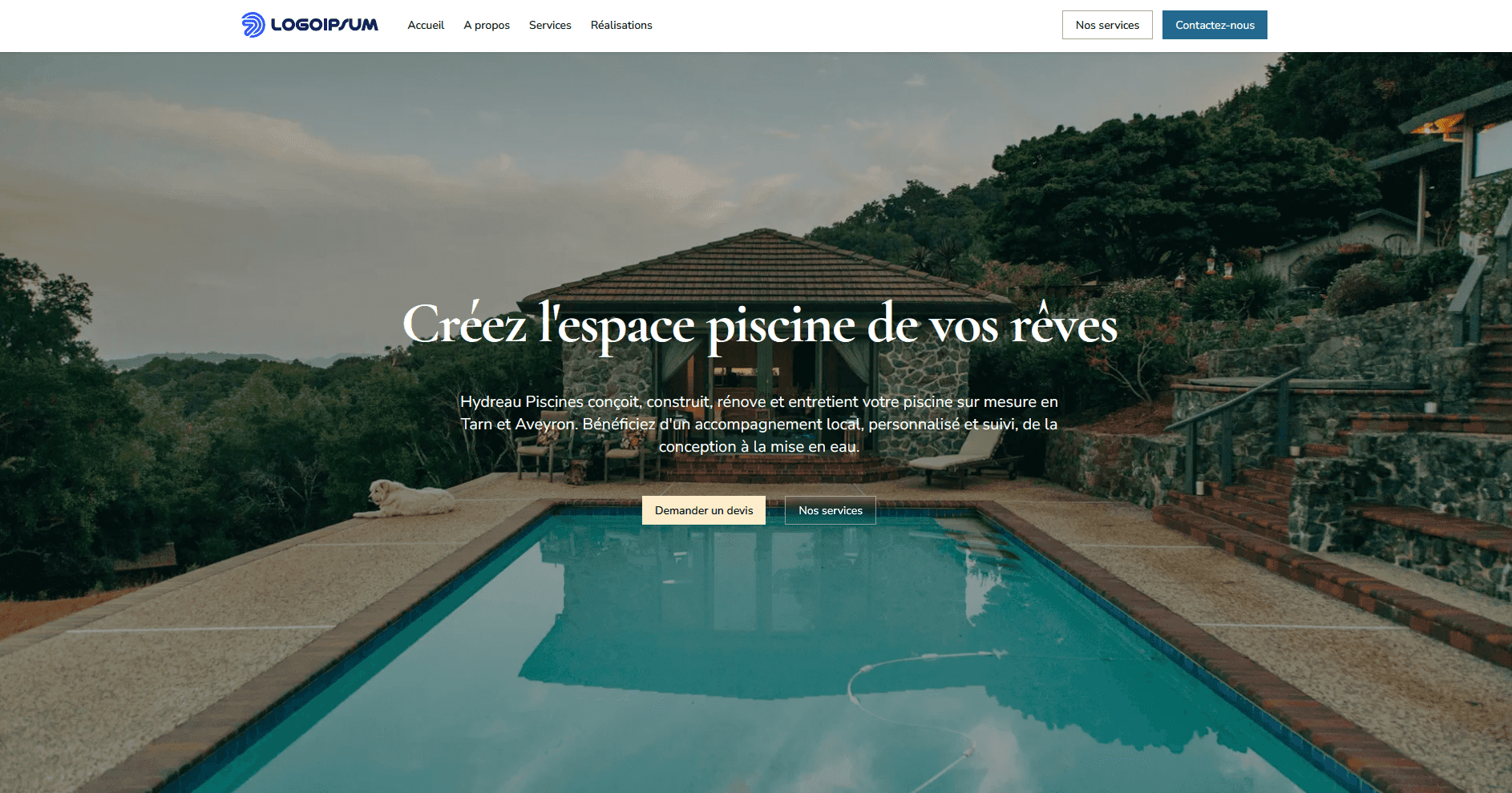 Accueil du site web de l'entreprise Hydreau Piscines